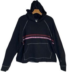 Sundry Women Sweatshirt Hoodie Black Sz L (3)Kangaroo Pocket‎ Pink & Wine Stripe
